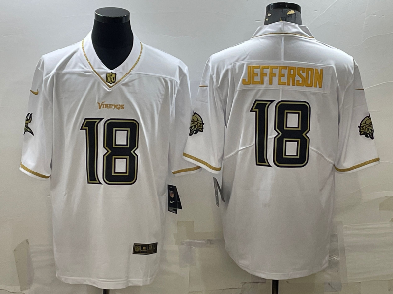 Men's Minnesota Vikings #18 Justin Jefferson White Golden Edition Limited Stitched Jersey Men's Minnesota Vikings #18 Justin Jefferson White Golden Edition Limited Stitched Jersey